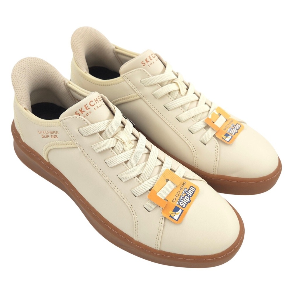 Skechers Court Break Sneakers Men 8 Cream Hands Free Slip-In Double Vented NEW